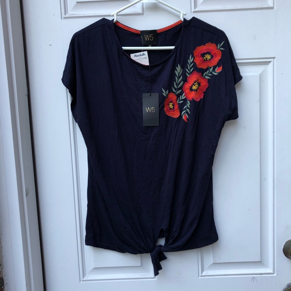W5 Navy Embroidered Top